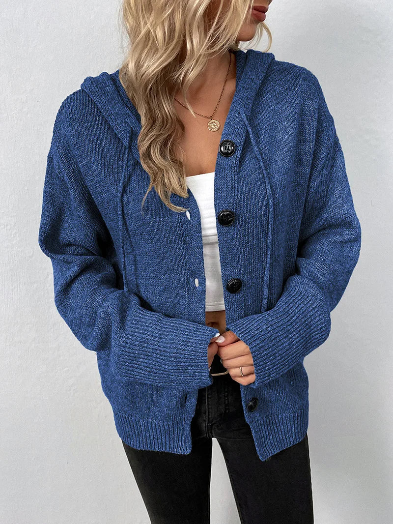 Sienna | kuschelige strickjacke mit kapuze & knopfleiste