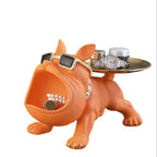 Französische Bulldoggen-Majordom-Statue | Orange Keramikfigur & Ablagetablett | Tischorganizer für Schlüssel, Schmuck & Uhren | Schmid
