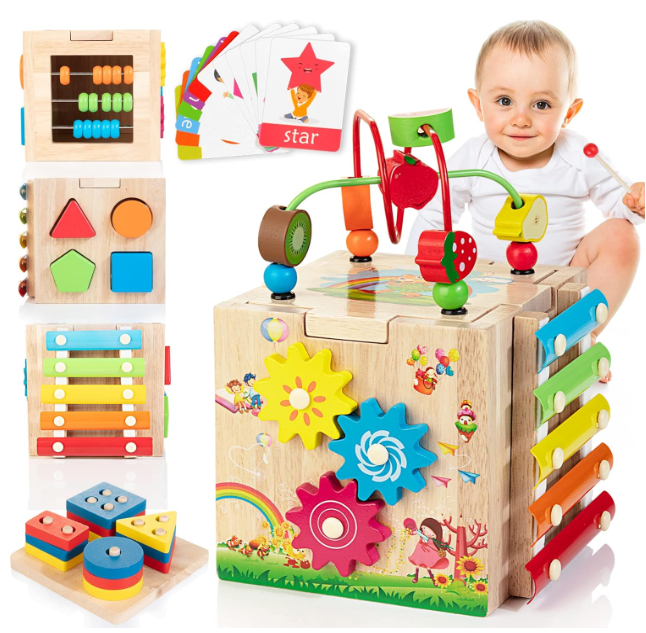 Educube 8-in-1 | montessori lernspielzeug aus holz für kleinkinder ab 18 monaten