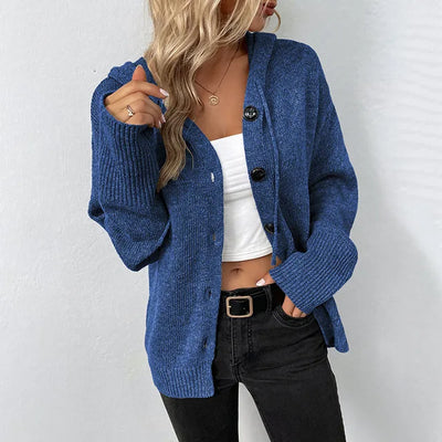 Sienna | kuschelige strickjacke mit kapuze & knopfleiste