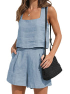 Damen Zweiteiliges Set aus Leichtem Textil | Top und Shorts mit Regulärer Passform | Alltag und Freizeit | Schmid