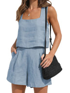 Damen Zweiteiliges Set aus Leichtem Textil | Top und Shorts mit Regulärer Passform | Alltag und Freizeit | Schmid