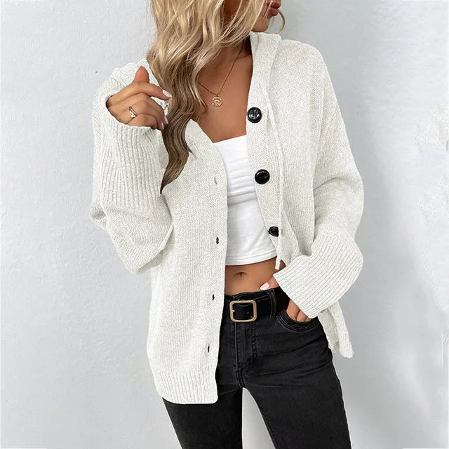 Sienna | kuschelige strickjacke mit kapuze & knopfleiste