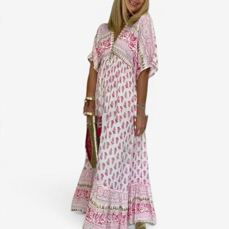 Damen Maxikleid aus Polyester | V-Ausschnitt Maxikleid | Fransen-Details für Alltag und Urlaub | Schmid