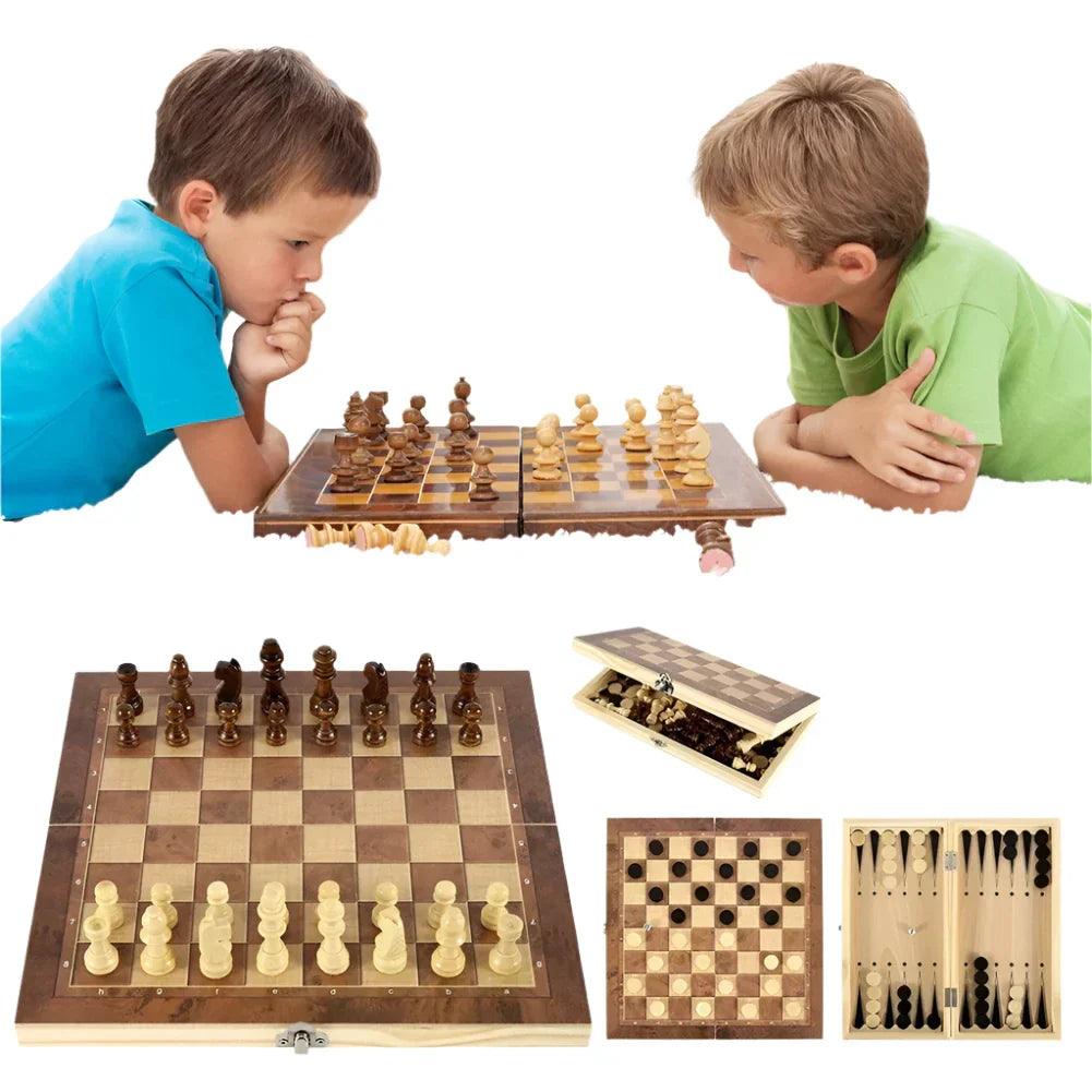 Holz-Schachspiel – Klappbares Schachbrett mit Spielfiguren