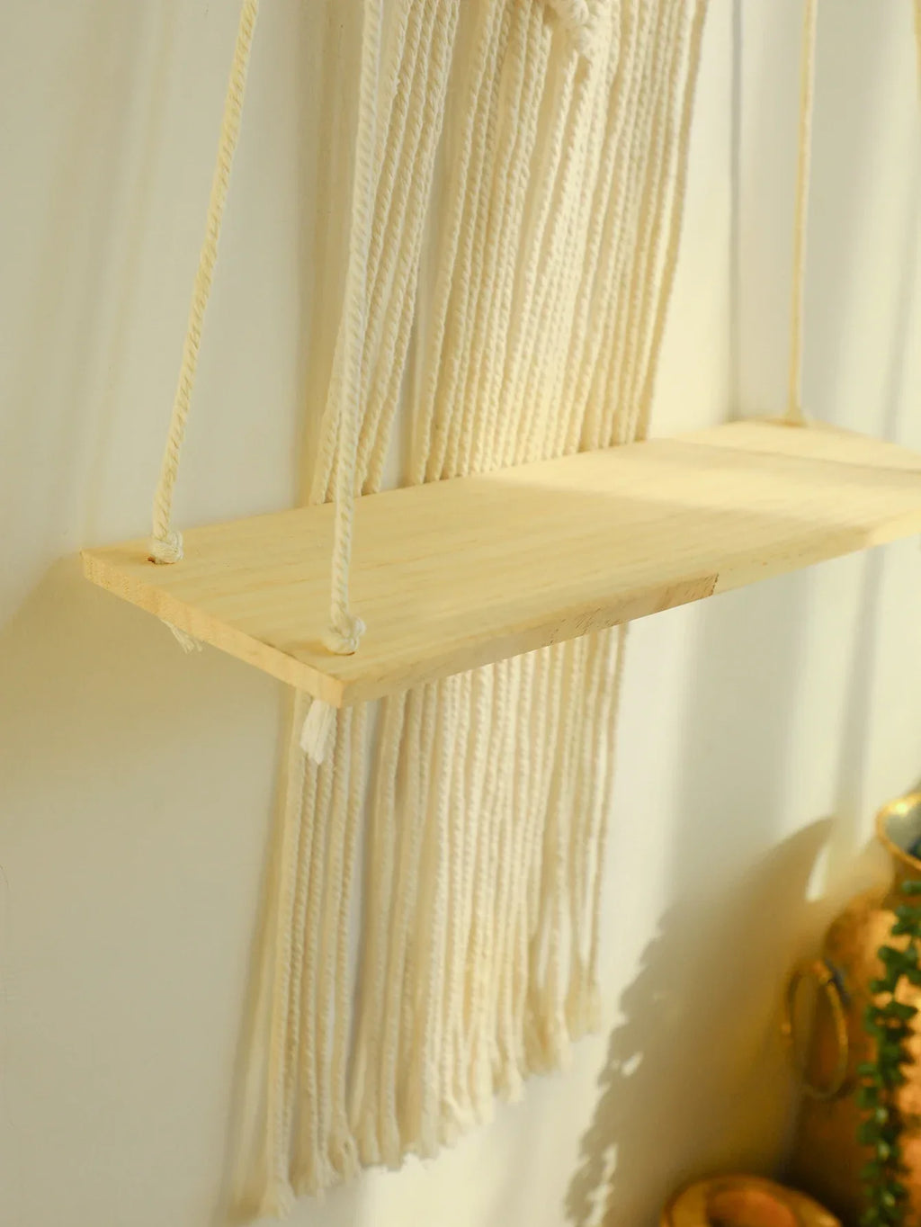 Makramee-Wandregal – Holzregal im Boho-Stil, hängend, 55 × 35 cm