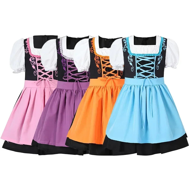 Mädchen Dirndl Kleid aus Baumwollmischung | Trachtenkleid mit Schürze und Schnüroberteil | Für Festivals und Themenpartys | Schmid