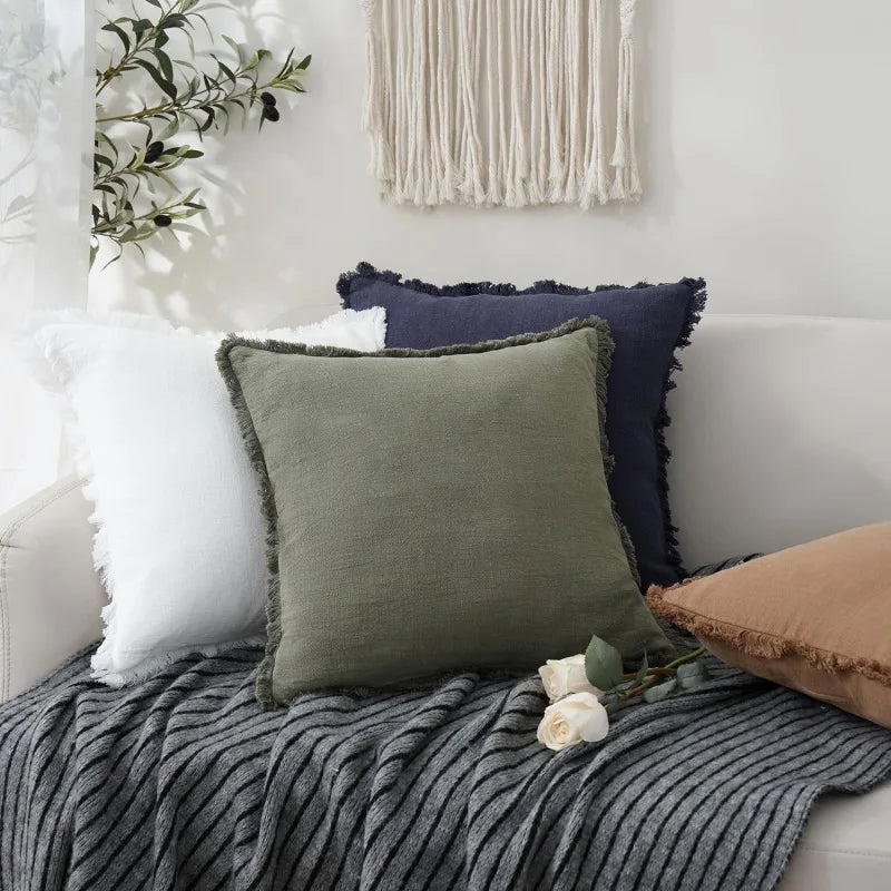 Dekorative Nordic Frill Baumwoll | & Leinenkissenbezüge - 6 Farben