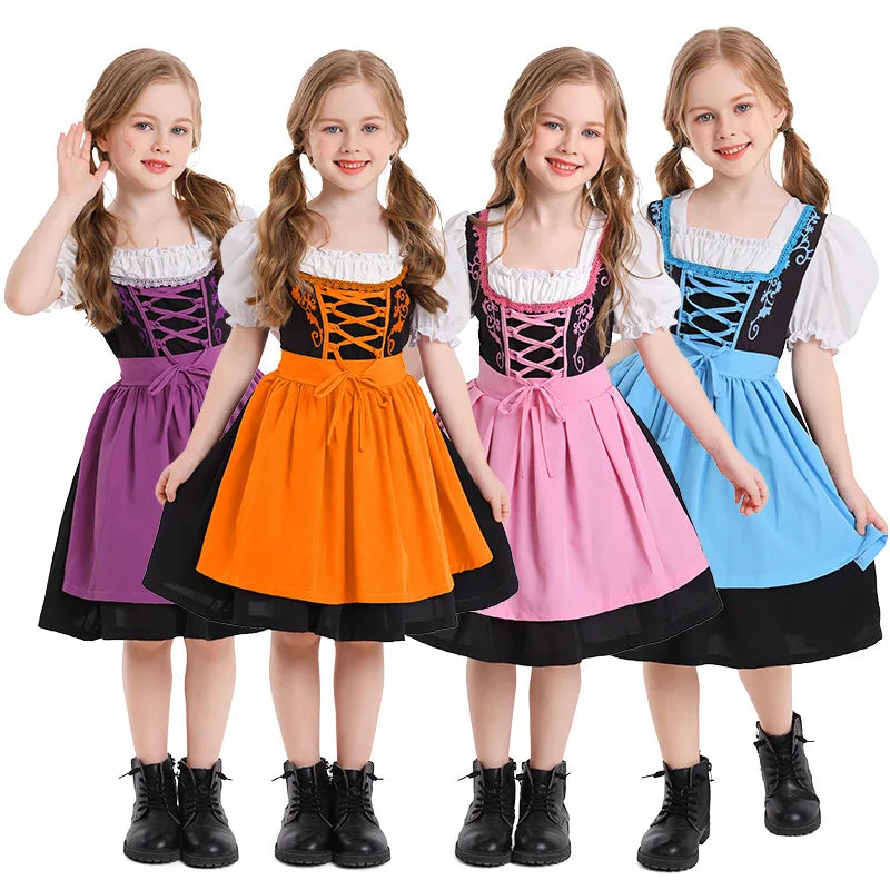 Mädchen Dirndl Kleid aus Baumwollmischung | Trachtenkleid mit Schürze und Schnüroberteil | Für Festivals und Themenpartys | Schmid