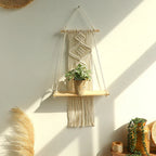 Makramee-Wandregal – Holzregal im Boho-Stil, hängend, 55 × 35 cm