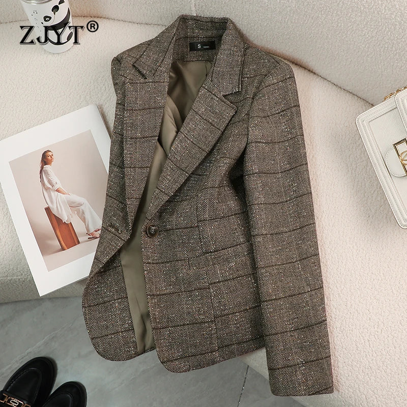 Damen Wolljacke | Karierte Vintage Langarm Winterjacke Für Elegante Wärme