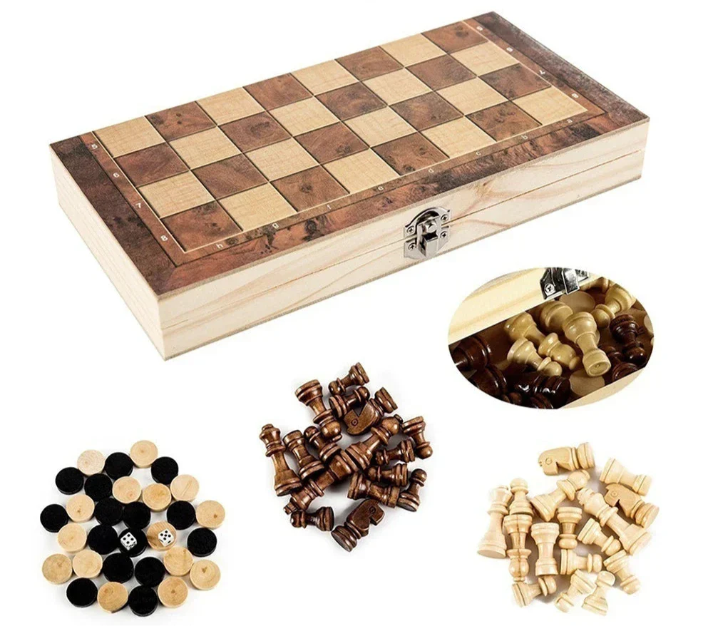 Holz-Schachspiel – Klappbares Schachbrett mit Spielfiguren