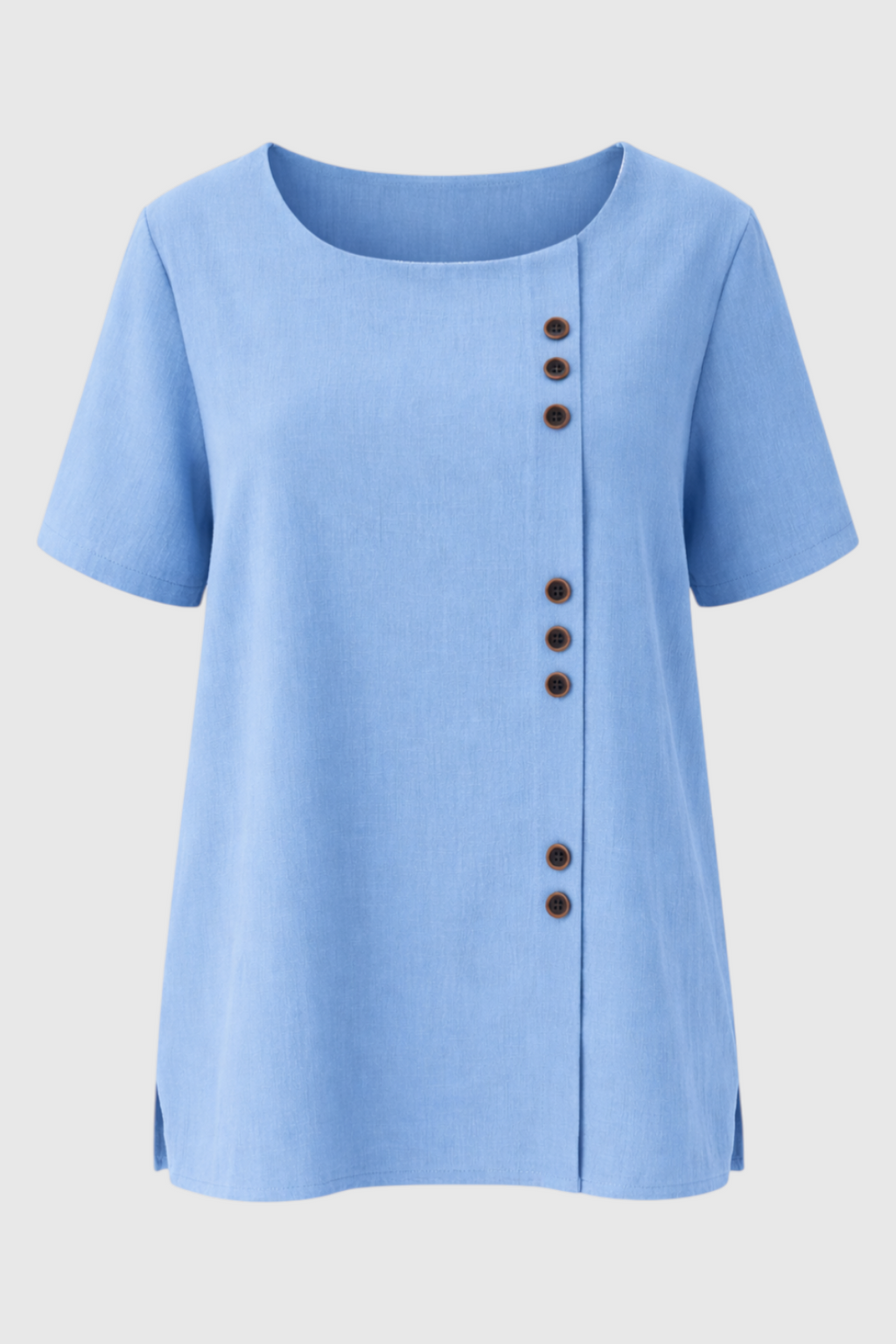 Damen Leinenbluse – Langarm, Knopfleiste, Einfarbig