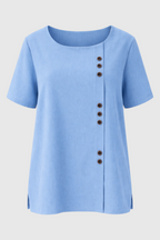 Damen Leinenbluse – Langarm, Knopfleiste, Einfarbig