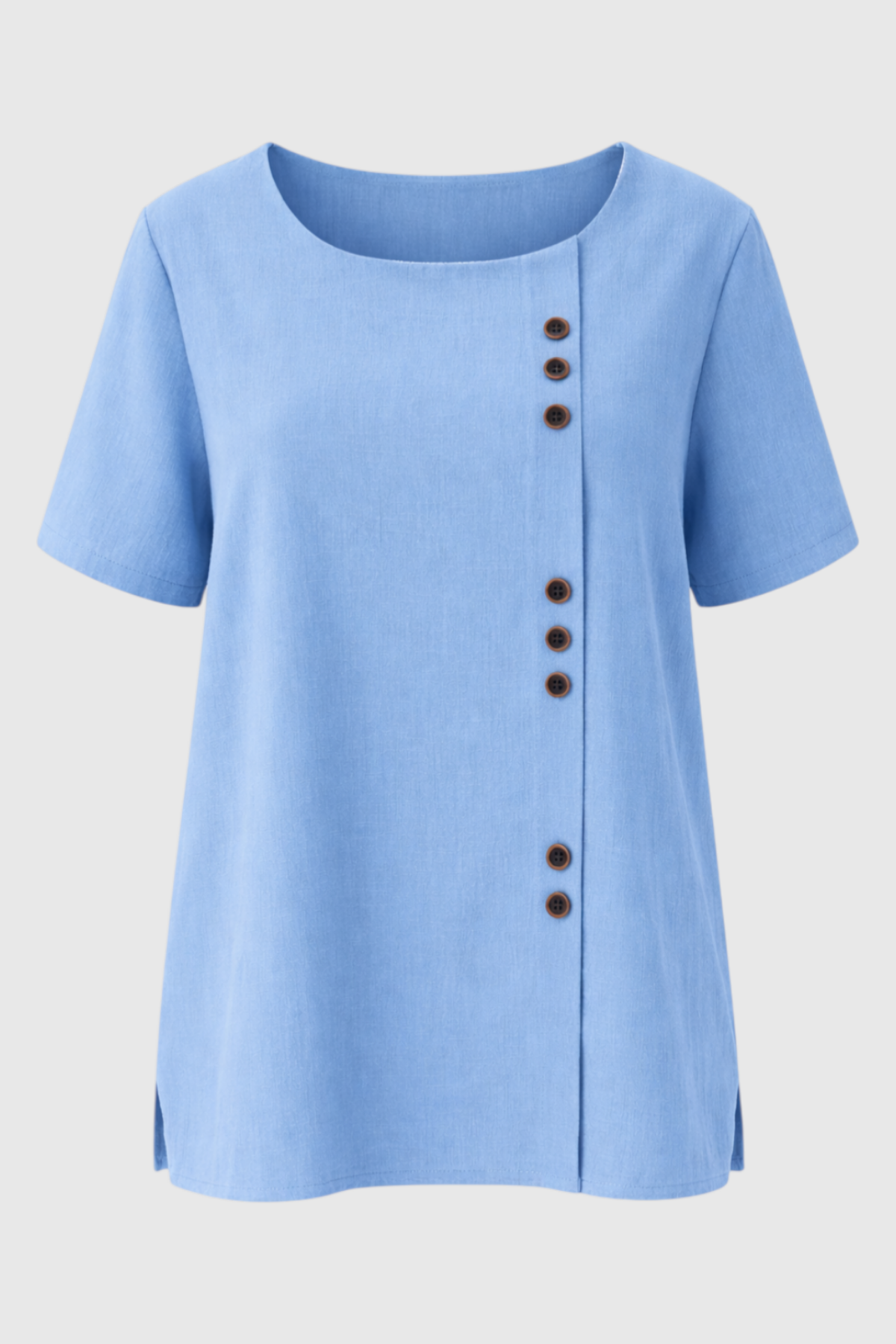 Damen Leinenbluse – Langarm, Knopfleiste, Einfarbig