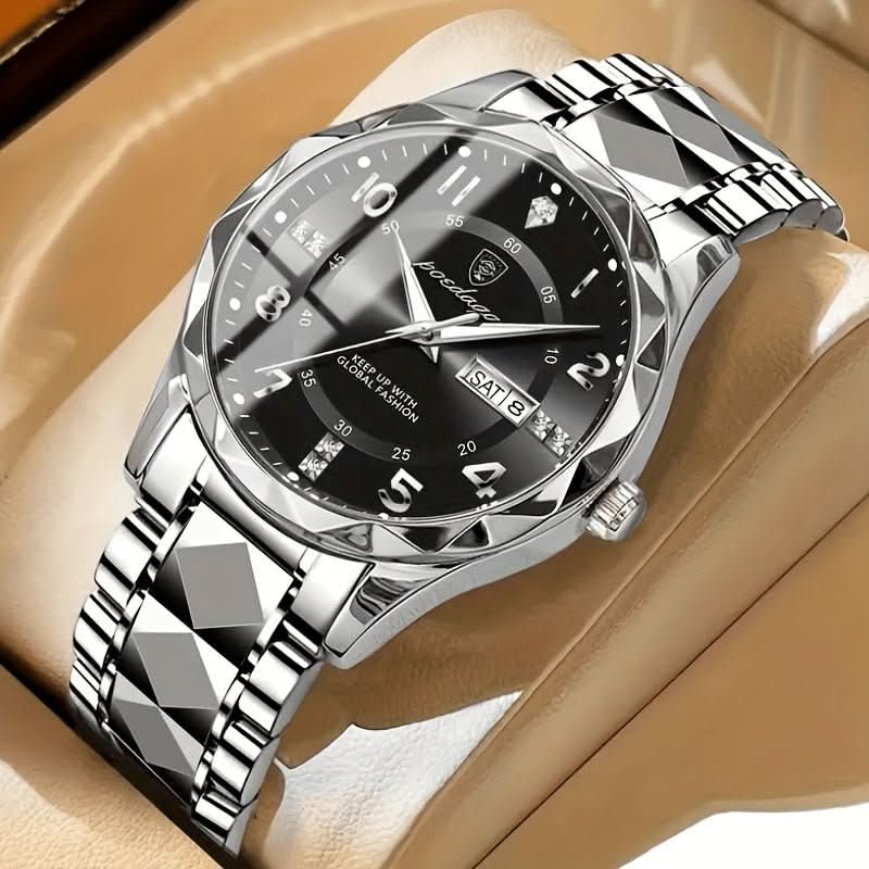 Herrenuhr | Edelstahluhr mit Analogem Quarzwerk | Armbanduhr mit Tag- und Datumsanzeige | Schmid