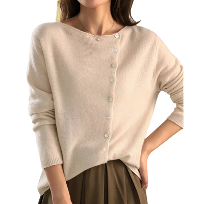 Damen Strickpullover – Asymmetrische Knopfleiste Und Lange Ärmel