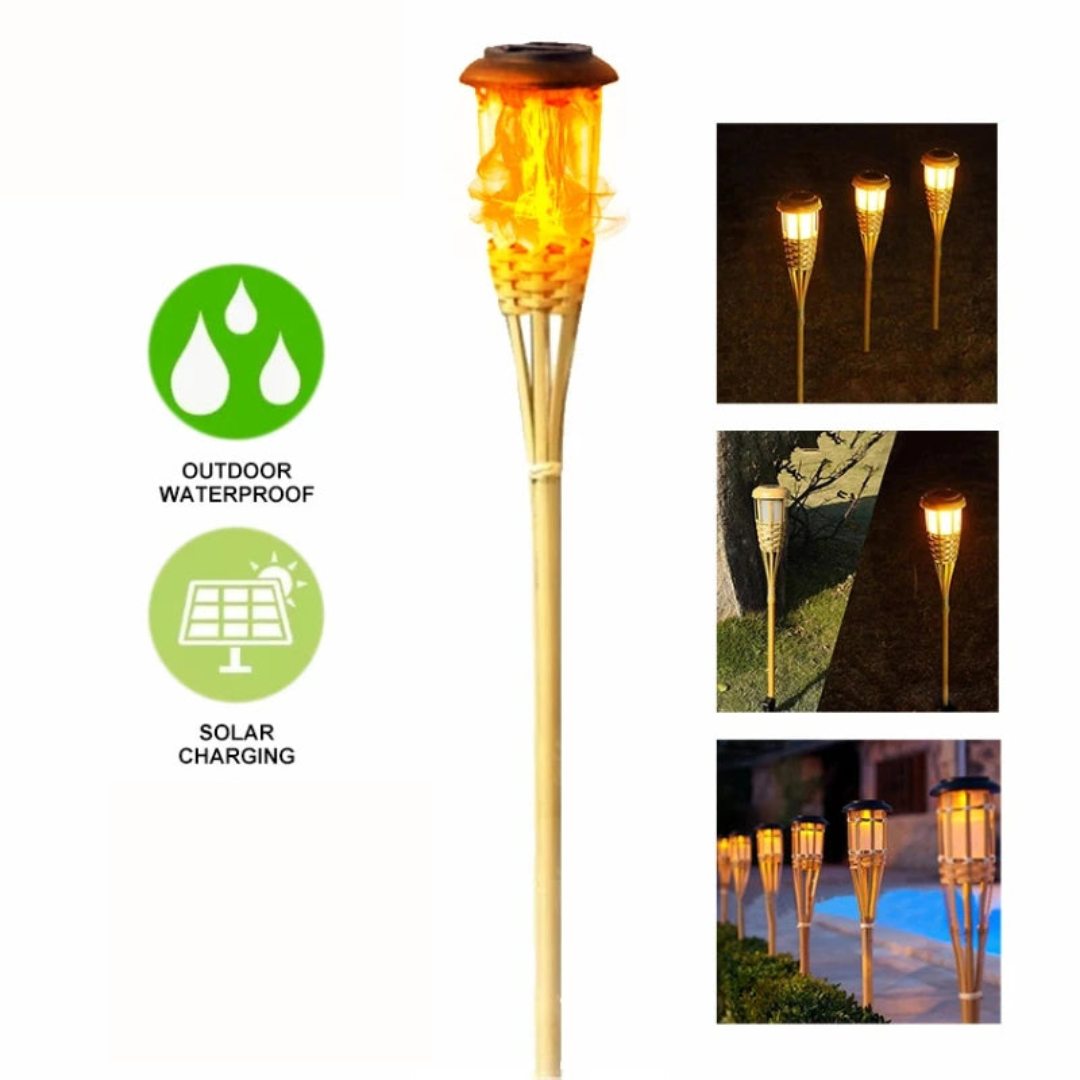 Solar-Fackel 5er-Set | Flammenoptik LED Gartenleuchten | Solarbetrieben | Dekoratives Licht für Außen