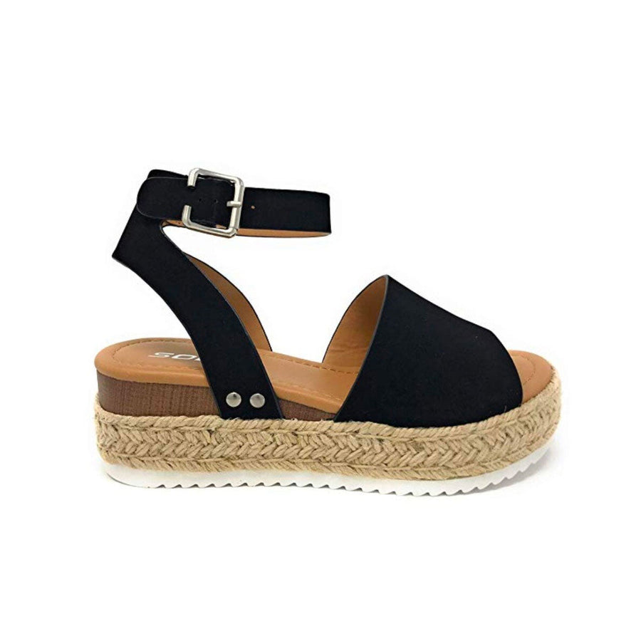 Damen Sommerschuhe Mit Plateau – Sandalen Aus Kunstvelours Mit Verstellbaren Knöchelriemen