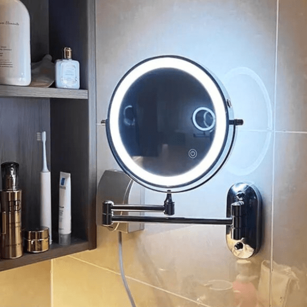Vergrößerungsspiegel | LED-Wandspiegel mit Touch-Dimmung | Wiederaufladbarer Kosmetikspiegel | Schmid