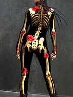 Damen Jumpsuit mit Skelettdruck | Mikroelastischer Polyester Jumpsuit mit Rosenmuster | Halloween Kostüm | Schmid