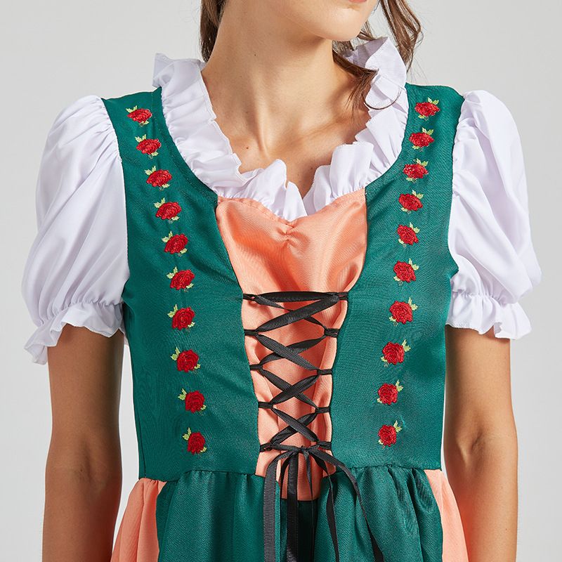 Damen Dirndl Set aus Mischgewebe | Reguläre Passform Trachtenkleidung | Bestickte Schürze mit Schnürung für Oktoberfest | Schmid