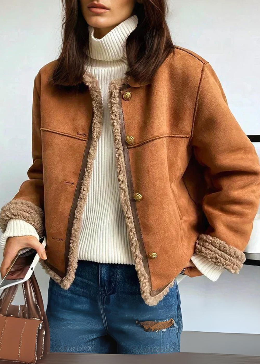Ruby Jacke mit Shearling‑Futter – Damen Langärmlige Außenjacke