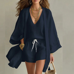 Damen Set | Leinen-Set mit Weste, Shorts und Strickjacke | Reguläres Freizeit-Set | Schmid