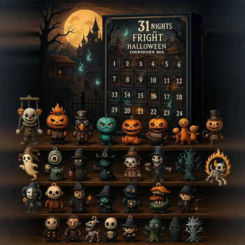Halloween Countdown Box PVC-Mix | 31 Mini Figuren & Dekorationen | 30 × 24 × 2,8 cm Saisonales Countdown-Set | Schmid