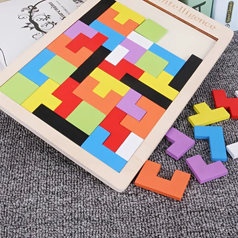 3D Holz‑Tangram Puzzle für Kinder mit Farbigen Blöcken