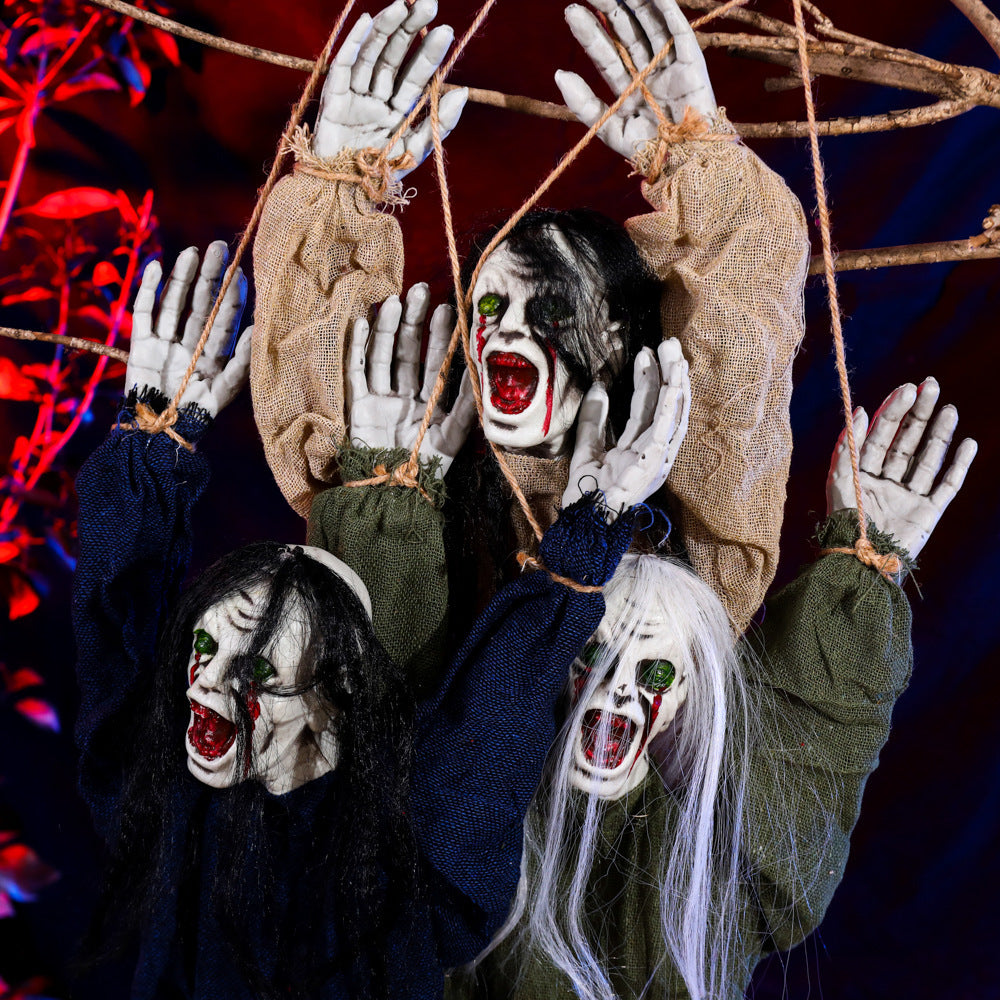 Hängende Gespensterdekoration aus Stoff | Halloween Ornament mit langen Haaren | Hängedekoration für Innen- & Außenbereiche | Schmid