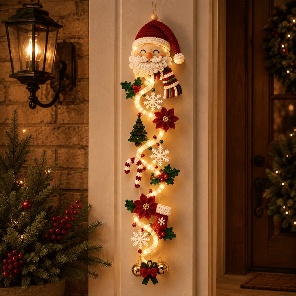 LED-Weihnachtshänger | Stoff- & Kunststoffkonstruktion mit Integrierter Beleuchtung | 50 cm Vertikale Dekoration für Türen & Wände | Schmid
