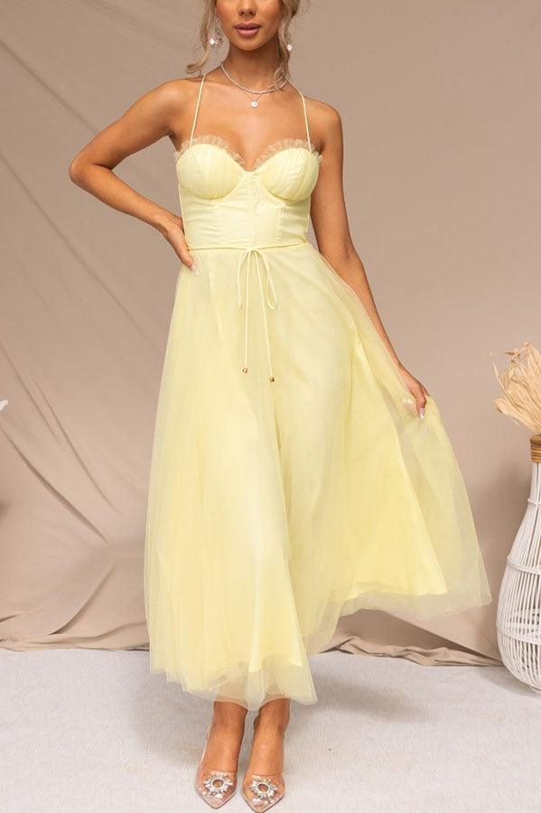 Damen Maxikleid aus Chiffon – ärmellos, Träger, Knöchellang