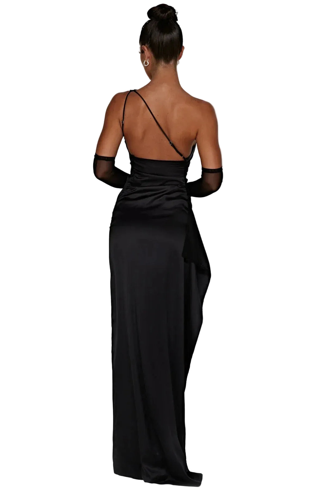 Aria - Plissiertes Satin-Kleid mit Schlitz und Schulterdetail