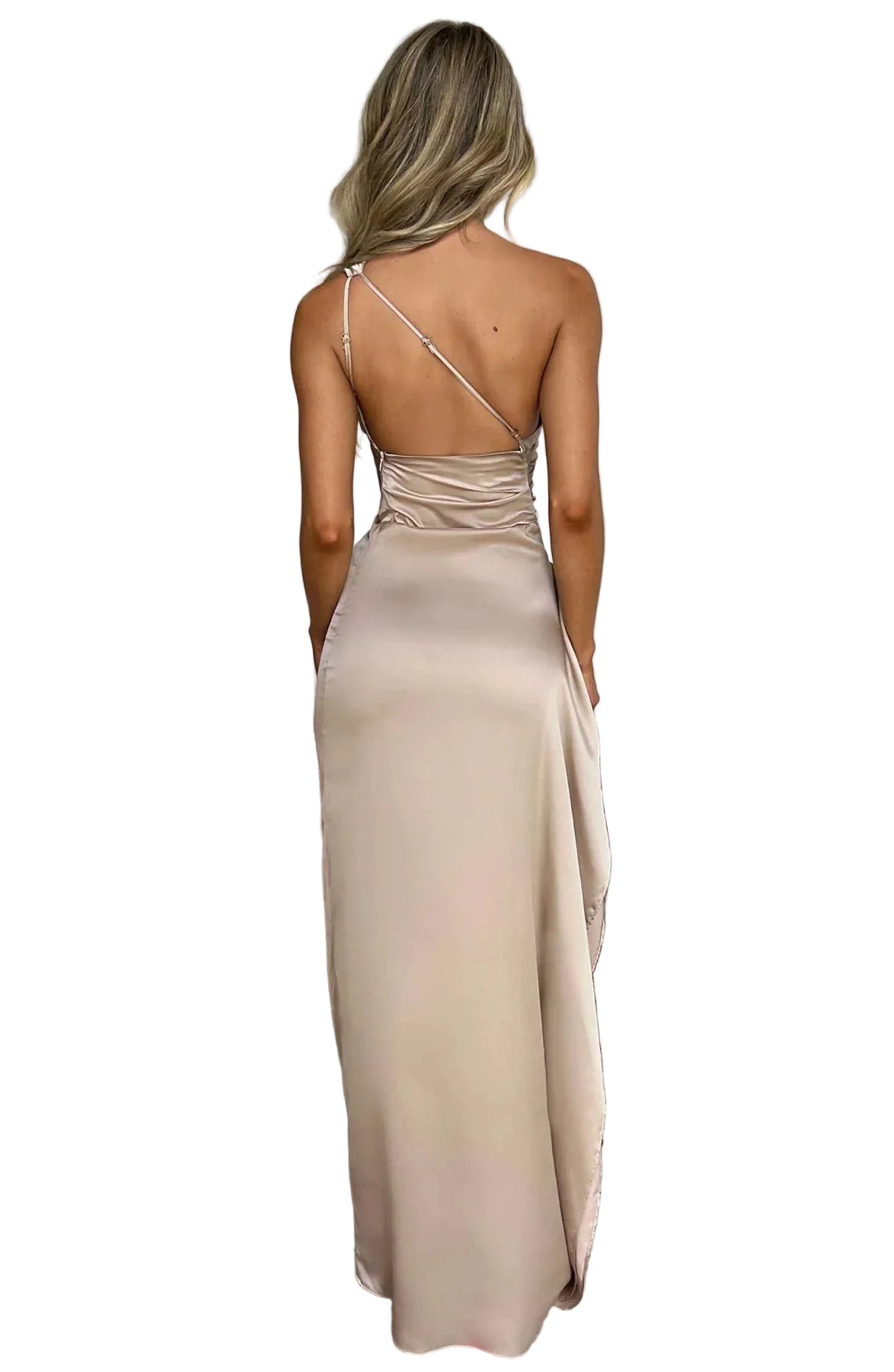 Aria - Plissiertes Satin-Kleid mit Schlitz und Schulterdetail