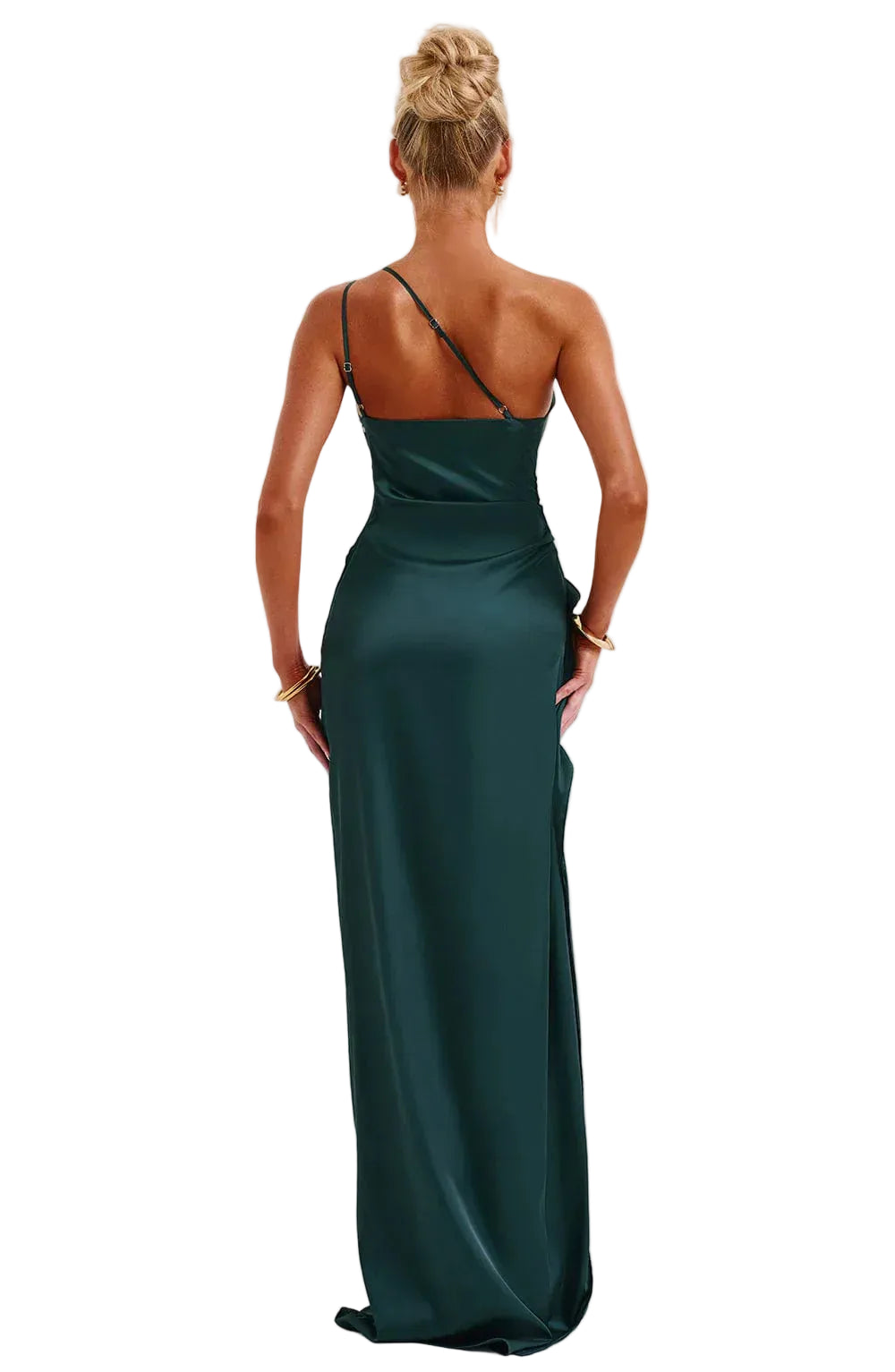 Aria - Plissiertes Satin-Kleid mit Schlitz und Schulterdetail