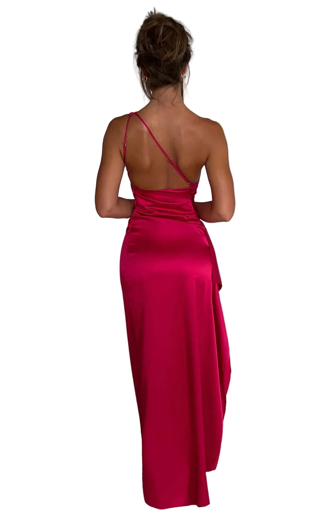Aria - Plissiertes Satin-Kleid mit Schlitz und Schulterdetail