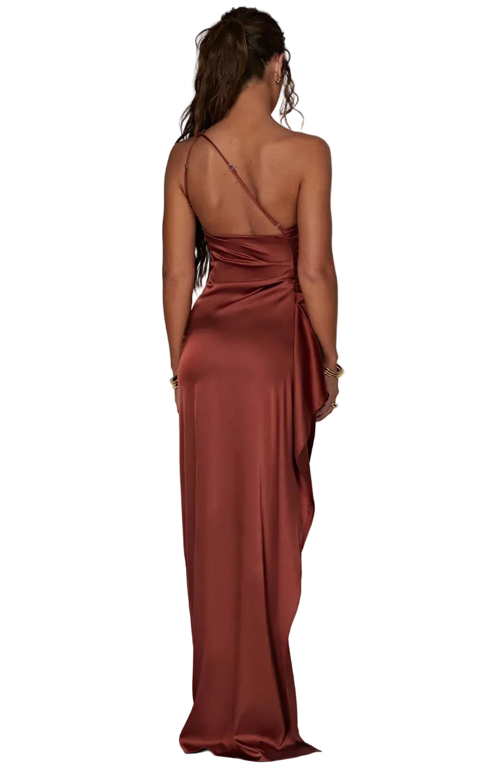 Aria - Plissiertes Satin-Kleid mit Schlitz und Schulterdetail