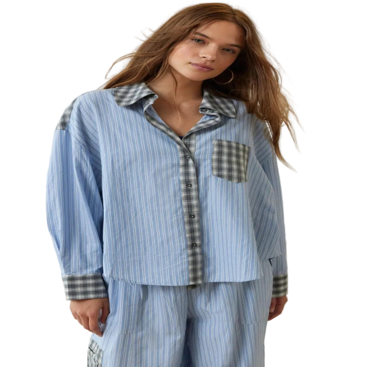 Damen - Pyjama Set Zweiteiliger Hausanzug mit Hemd und Hose aus Baumwolle