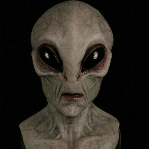 Alien Kopfmaske aus Latex für Halloween und Cosplay | Handbemalte Vollkopfmaske mit Belüftungsöffnungen | Schmid