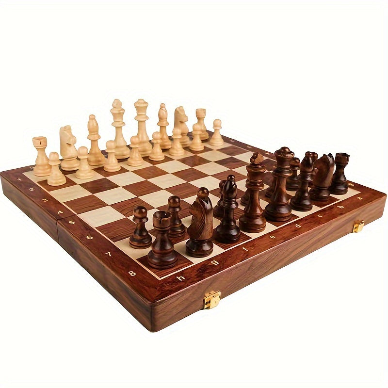 Schachspiel aus Massivholz | Holzfiguren mit Filzunterlage & Koordinaten | Faltbares Schachbrett mit Stauraum für Zwei Spieler | Schmid