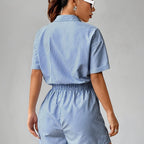 Damen Jumpsuit aus Polyester | Gestreifter Jumpsuit mit Regulärer Passform | Kurzarmdesign für Alltag und Freizeit | Schmid