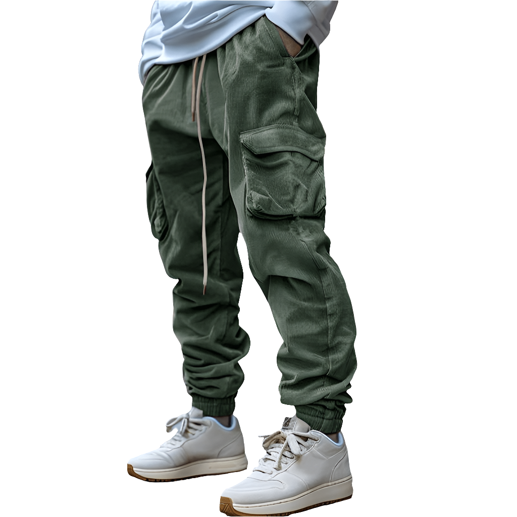 Herren Cord-Cargohose | Lockere Passform & Elastischer Bund | Gerippte Cargohose mit Funktionalen Seitentaschen | Schmid