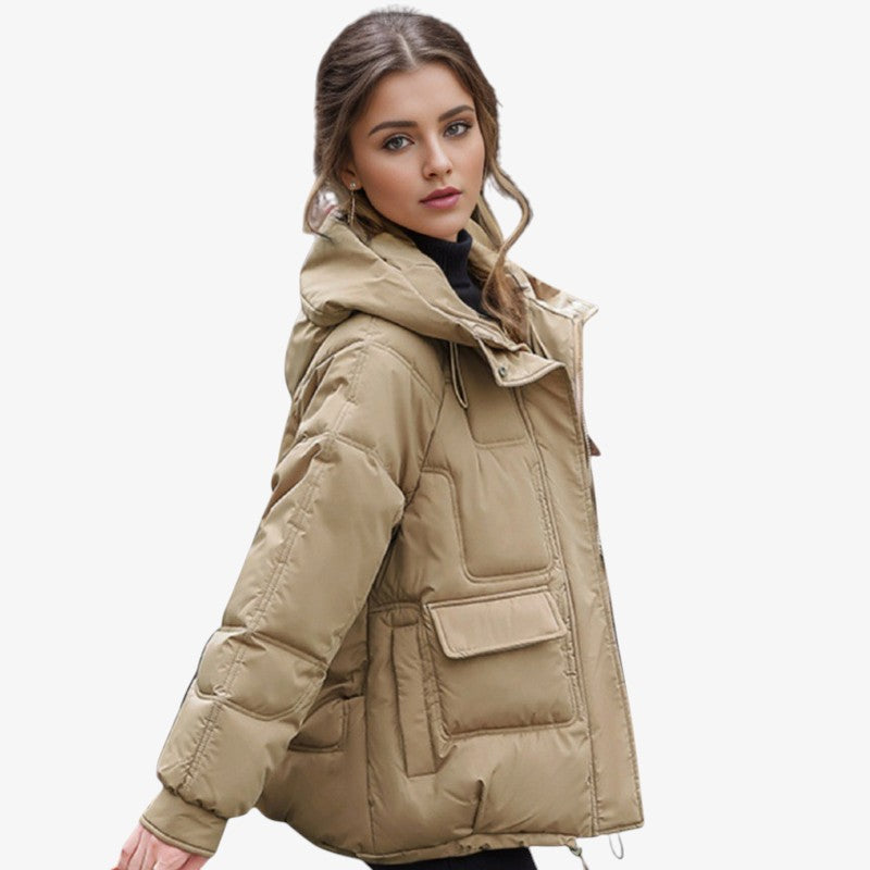 Damen Pufferjacke mit Kapuze | Polyester mit Oversized-Passform & Großen Fronttaschen | Verstellbarer Kordelzugsaum zum Schichten | Schmid