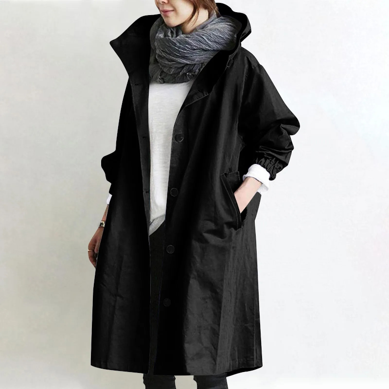 Damen Trenchcoat aus Baumwolle und Polyester | Oversize Langarm Mantel mit Seitentaschen | Alltag und Freizeit | Schmid