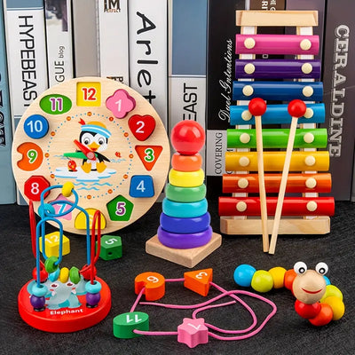 Eduquest 5-in-1 montessori set | ntürliches lrnspielzeug aus holz für bbys ab 6 monaten