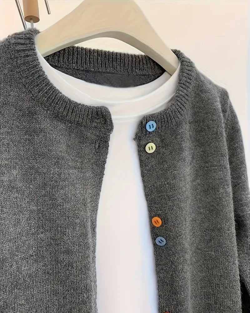 Damen Strickjacke – Langarm, einfarbig, Knopfverschluss