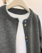 Damen Strickjacke – Langarm, einfarbig, Knopfverschluss