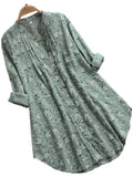 Damen Baumwollbluse mit Blumenmuster | Locker Geschnittene Bluse mit Reverskragen und Knopfleiste | Alltag und Freizeit | Schmid
