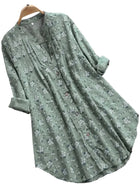 Damen Baumwollbluse mit Blumenmuster | Locker Geschnittene Bluse mit Reverskragen und Knopfleiste | Alltag und Freizeit | Schmid